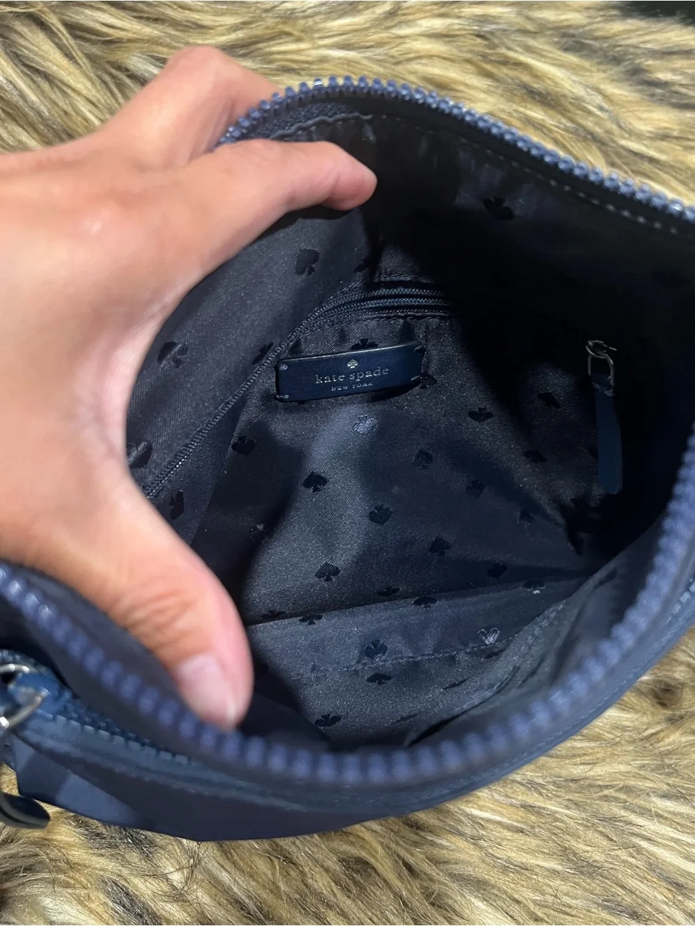 kate spade Navy Nylon Crossbody with Silver Spade Accent